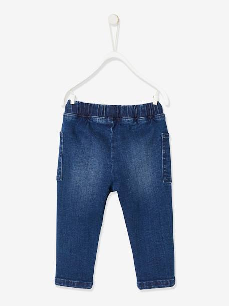 Denim Trousers with Elasticated Waistband for Babies Dark Blue+double stone 