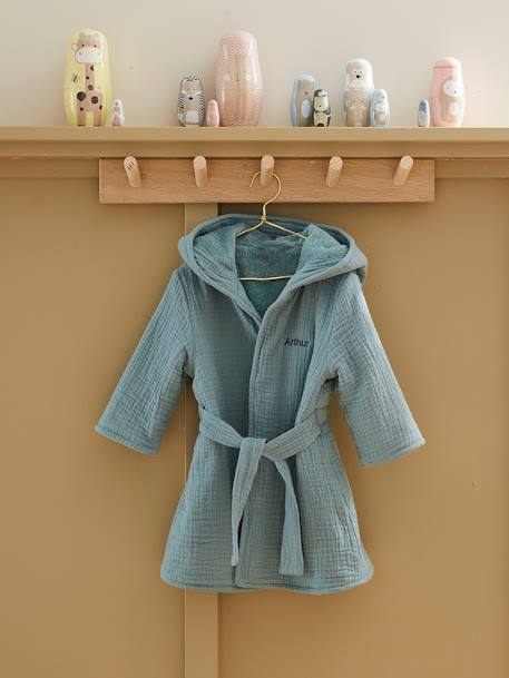 Animal Bathrobe in Organic Cotton* Gauze Green+Pink+Yellow Stripes 