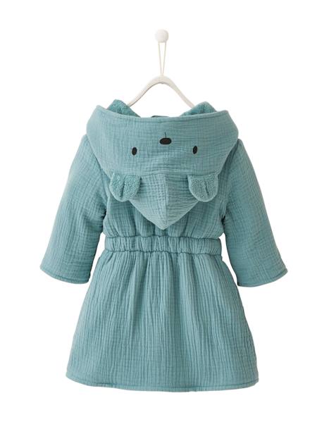 Animal Bathrobe in Organic Cotton* Gauze Green+Pink+Yellow Stripes 