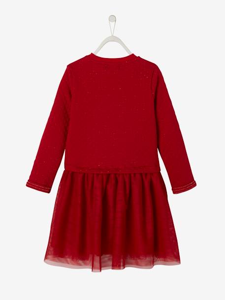 Dual Fabric Dress for Girls, Christmas Special Dark Blue+Dark Red+rosy 