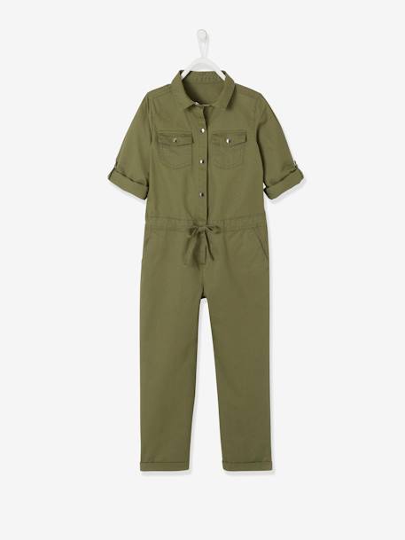 Jumpsuit in Fluid Fabric, for Girls GREEN DARK SOLID 