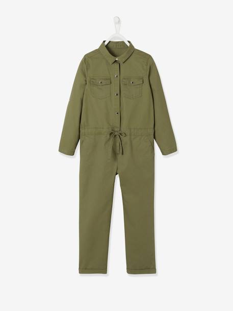 Jumpsuit in Fluid Fabric, for Girls GREEN DARK SOLID 