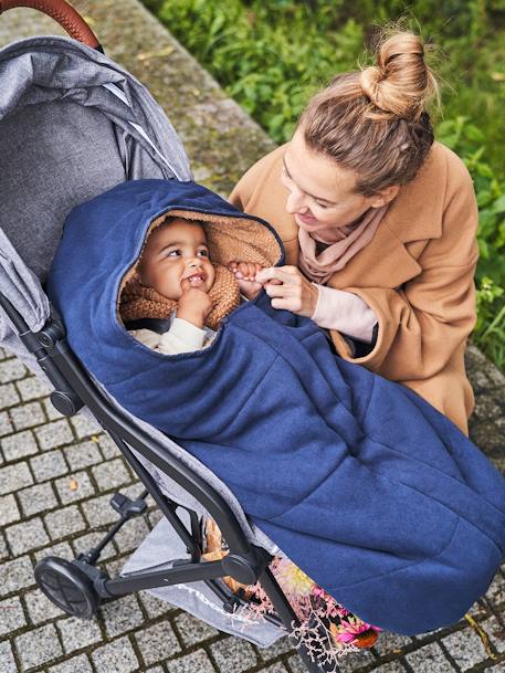 Footmuff for Pushchair in Fleece Lined in Jersey Knit Dark Blue+Light Grey 