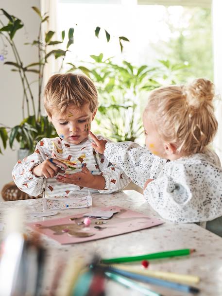 Smock-Like Bib with Long Sleeves Blue Checks+multicoloured+White Stripes+White/Print 