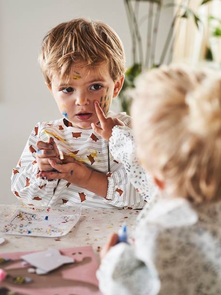 Smock-Like Bib with Long Sleeves Blue Checks+multicoloured+White Stripes+White/Print 