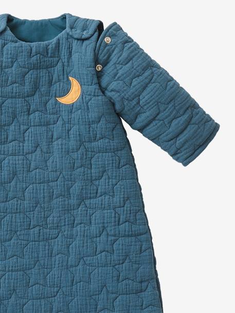 Quilted Baby Sleep Bag with Removable Sleeves in Organic Cotton* Gauze, Dream Nights caramel+Dark Blue+ecru 