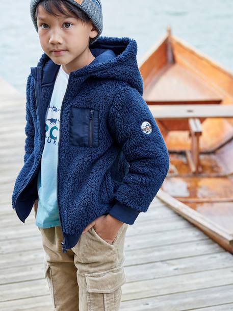 Hooded Sherpa Jacket with Zip for Boys - blue, Boys