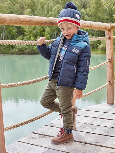 Two-tone Hooded Jacket with Recycled Polyester Padding, for Boys Electric Blue+hazel 