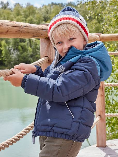 Two-tone Hooded Jacket with Recycled Polyester Padding, for Boys Electric Blue+hazel+sage green 