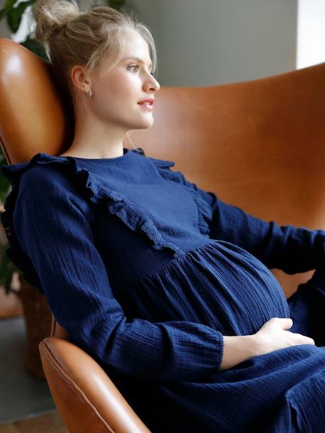 Cotton Gauze Dress, Maternity & Nursing Special Dark Blue 