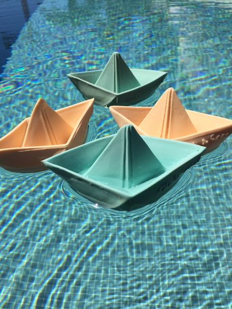 Origami Boat Bath Time Toy, by OLI & CAROL BEIGE LIGHT SOLID+BEIGE MEDIUM STRIPED+GREEN LIGHT SOLID 