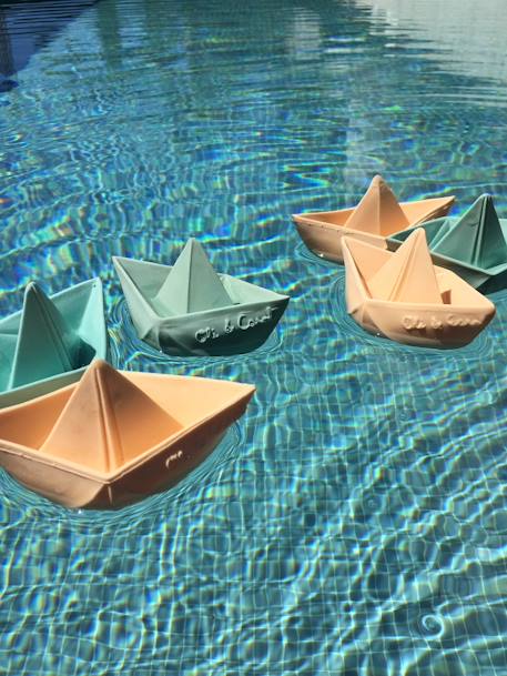 Origami Boat Bath Time Toy, by OLI & CAROL BEIGE LIGHT SOLID+BEIGE MEDIUM STRIPED+GREEN LIGHT SOLID 