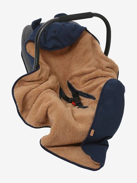 Throw with Hood in Fleece, Plush Lining for Baby Dark Blue+Pink 