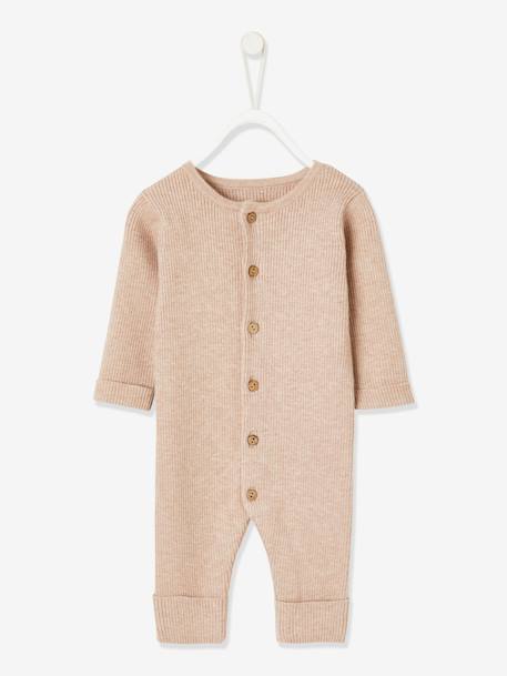 Long Sleeve Jumpsuit in Rib Knit for Babies Beige+Dark Blue+marl grey 