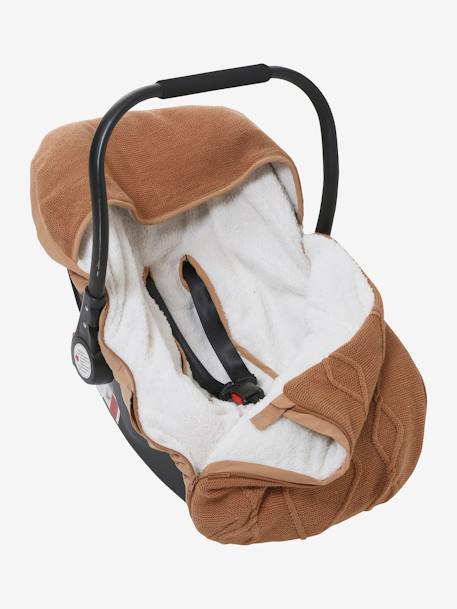 Knitted Footmuff with Polar Fleece Lining, for Car Seat Camel 