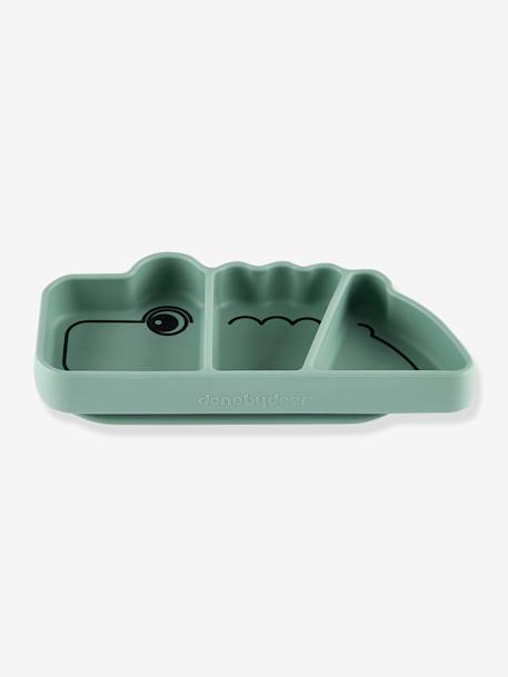 Croco Stick&Stay Plate in Silicone, DONE BY DEER GREEN MEDIUM SOLID WITH DESIG+rose 