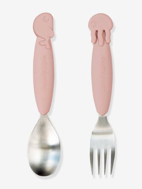 YummyPlus Sea Friends 2-Piece Cutlery Set, by DONE BY DEER PINK LIGHT SOLID 