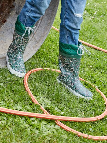 Printed Wellies with Padded Collar for Girls Green/Print 