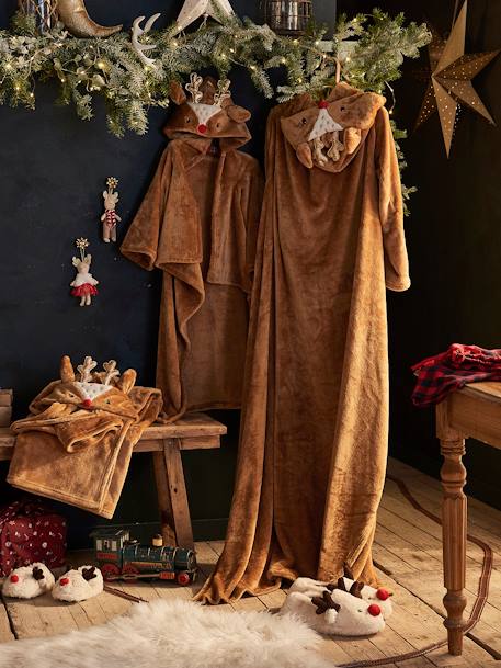 Reindeer Blanket with Sleeves & Hood Light Brown 