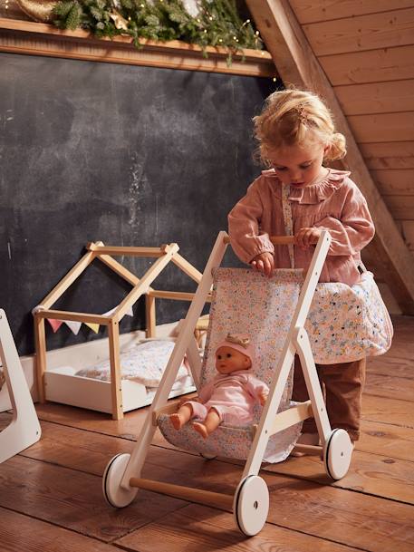 Wooden Pushchair for Dolls - Wood FSC® Certified Wood/White 