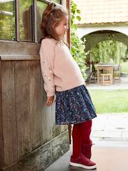 -Floral Print Skirt with Shimmery Yarn Details for Girls