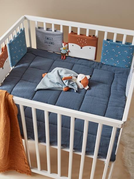 Breathable Cot Bumper, BABY FOX Theme Blue 