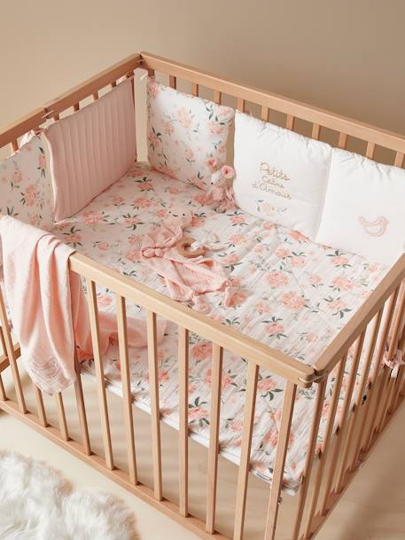 Modular Cot/Playpen Bumper, EAU DE ROSE Theme White 