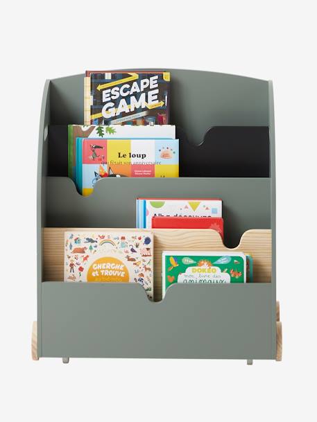 Bookshelf with Castors, SCHOOL Theme GREEN DARK SOLID+PINK MEDIUM SOLID+White 