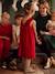 Velour Occasionwear Dress with Bow on the Back, for Girls 6399+Dark Red+green 