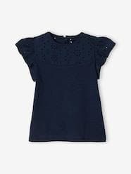 -T-Shirt for Girls, with Broderie Anglaise and Ruffled Sleeves