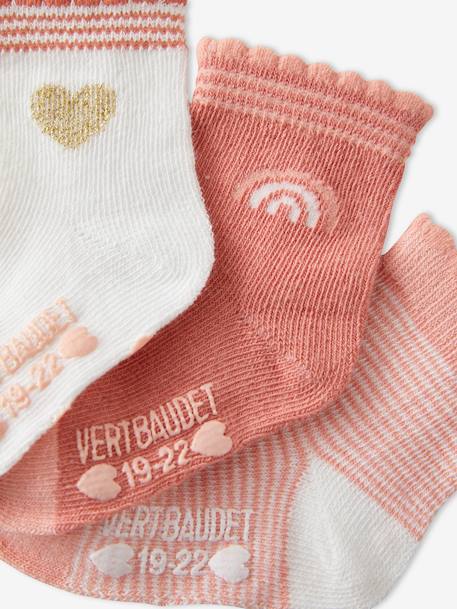 Pack of 3 Pairs of Heart Socks for Baby Girls PINK LIGHT 2 COLOR/MULTICOL R 