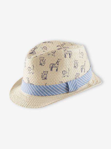 Straw-Like Borsalino for Boys BEIGE LIGHT ALL OVER PRINTED 