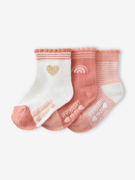 Pack of 3 Pairs of Heart Socks for Baby Girls PINK LIGHT 2 COLOR/MULTICOL R 