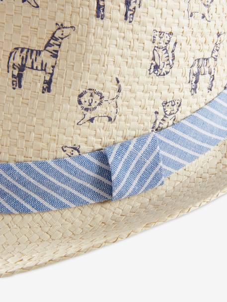 Straw-Like Borsalino for Boys BEIGE LIGHT ALL OVER PRINTED 