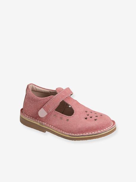 Leather Shoes for Girls, Designed for Autonomy ecru+gold+PINK MEDIUM SOLID WITH DESIG 