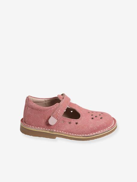 Leather Shoes for Girls, Designed for Autonomy ecru+gold+PINK MEDIUM SOLID WITH DESIG 