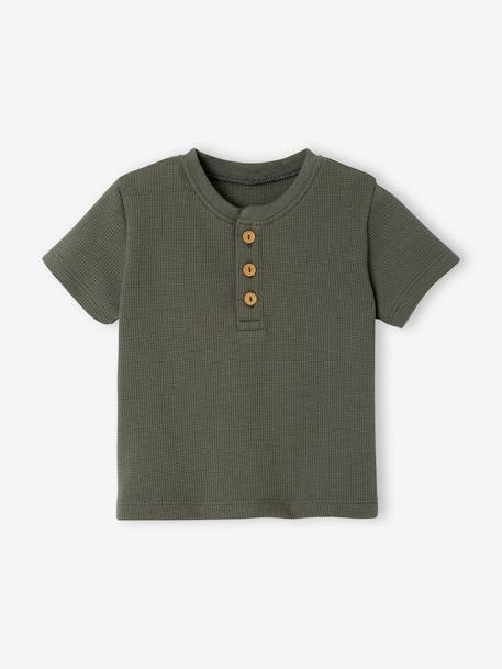 Honeycomb Grandad-Style T-Shirt for Babies camel+GREEN MEDIUM SOLID 