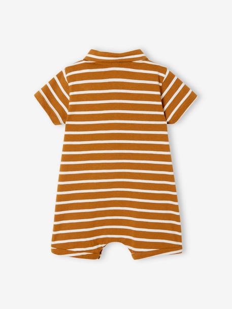 Baby Boys' Beach Playsuit with Polo Shirt Collar BROWN MEDIUM STRIPED+Dark Blue Stripes 