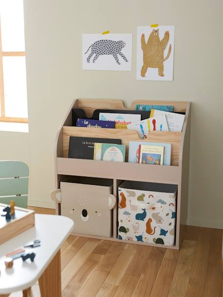 Storage Unit with 2 Cubbyholes + Bookcase, School GREEN DARK SOLID+PINK MEDIUM SOLID+White 