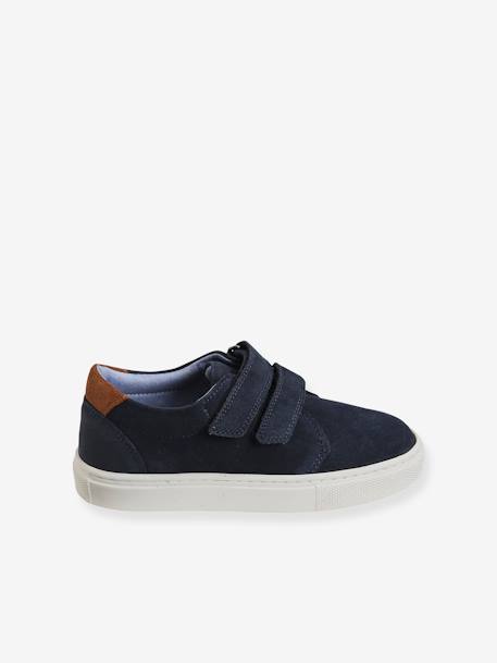 Leather Derby Shoes with Touch Fasteners for Boys BLUE DARK SOLID+BROWN MEDIUM SOLID+navy blue 