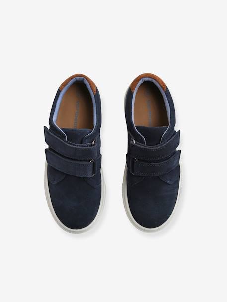 Leather Derby Shoes with Touch Fasteners for Boys BLUE DARK SOLID+BROWN MEDIUM SOLID+navy blue 