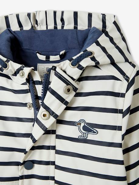 Navy Raincoat with Hood & Lining for Babies WHITE LIGHT STRIPED 