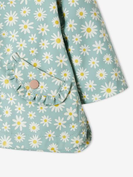 Hooded Raincoat for Baby Girls ecru+GREEN MEDIUM ALL OVER PRINTED 