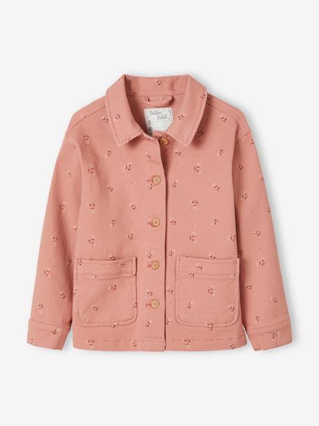 Denim Worker Jacket for Girls PINK MEDIUM ALL OVER PRINTED 