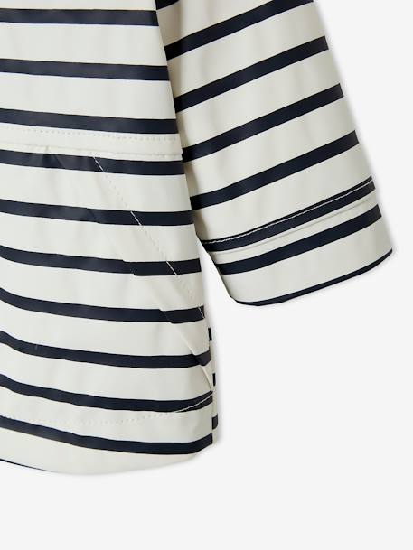 Navy Raincoat with Hood & Lining for Babies WHITE LIGHT STRIPED 