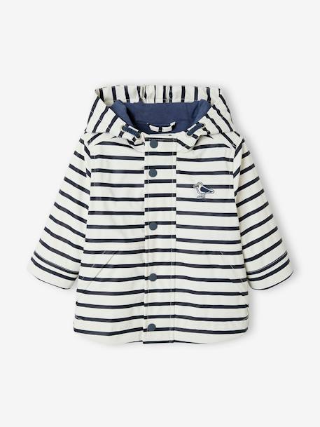 Navy Raincoat with Hood & Lining for Babies WHITE LIGHT STRIPED 