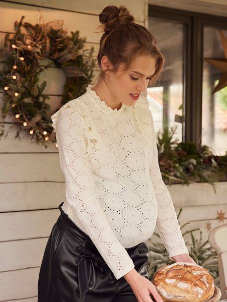 Top in Fancy Knit, Maternity & Nursing Special Beige+BLACK DARK SOLID 