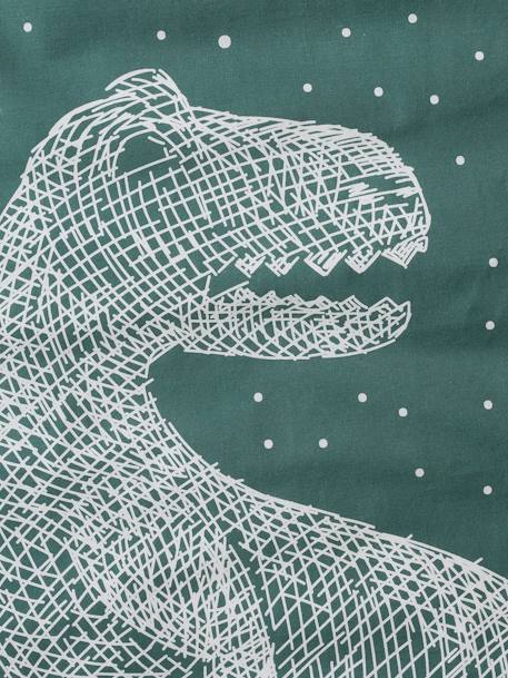 Duvet Cover + Pillowcase Set with Glow-in-the-Dark Details, Graphic Dino GREEN DARK SOLID WITH DESIGN 
