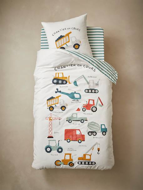 Duvet Cover & Pillowcase Set for Children, Work in Progress WHITE LIGHT SOLID WITH DESIGN 