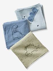 Nursery-Set of 3 Cotton Gauze Muslin Squares, Little Dino